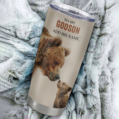 Personalized To My Godson Tumbler From Godmother Uncle You Will Never Lose Bear Godson Birthday Gifts Graduation Christmas Custom Stainless Steel Cup Travel Mug | siriusteestore