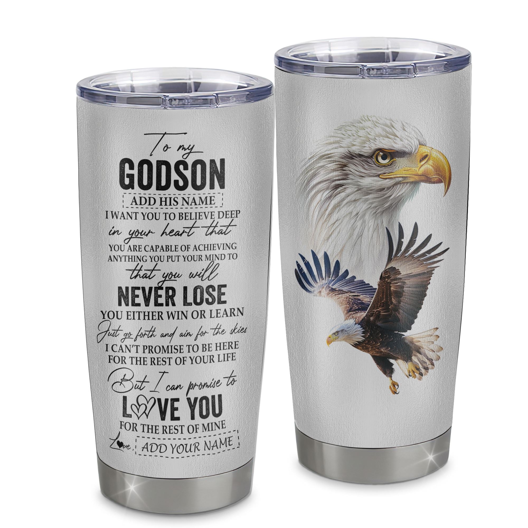 Personalized To My Godson Tumbler From Godmother Uncle You Will Never Lose Eagle Godson Birthday Gifts Graduation Christmas Custom Stainless Steel Cup Travel Mug | siriusteestore