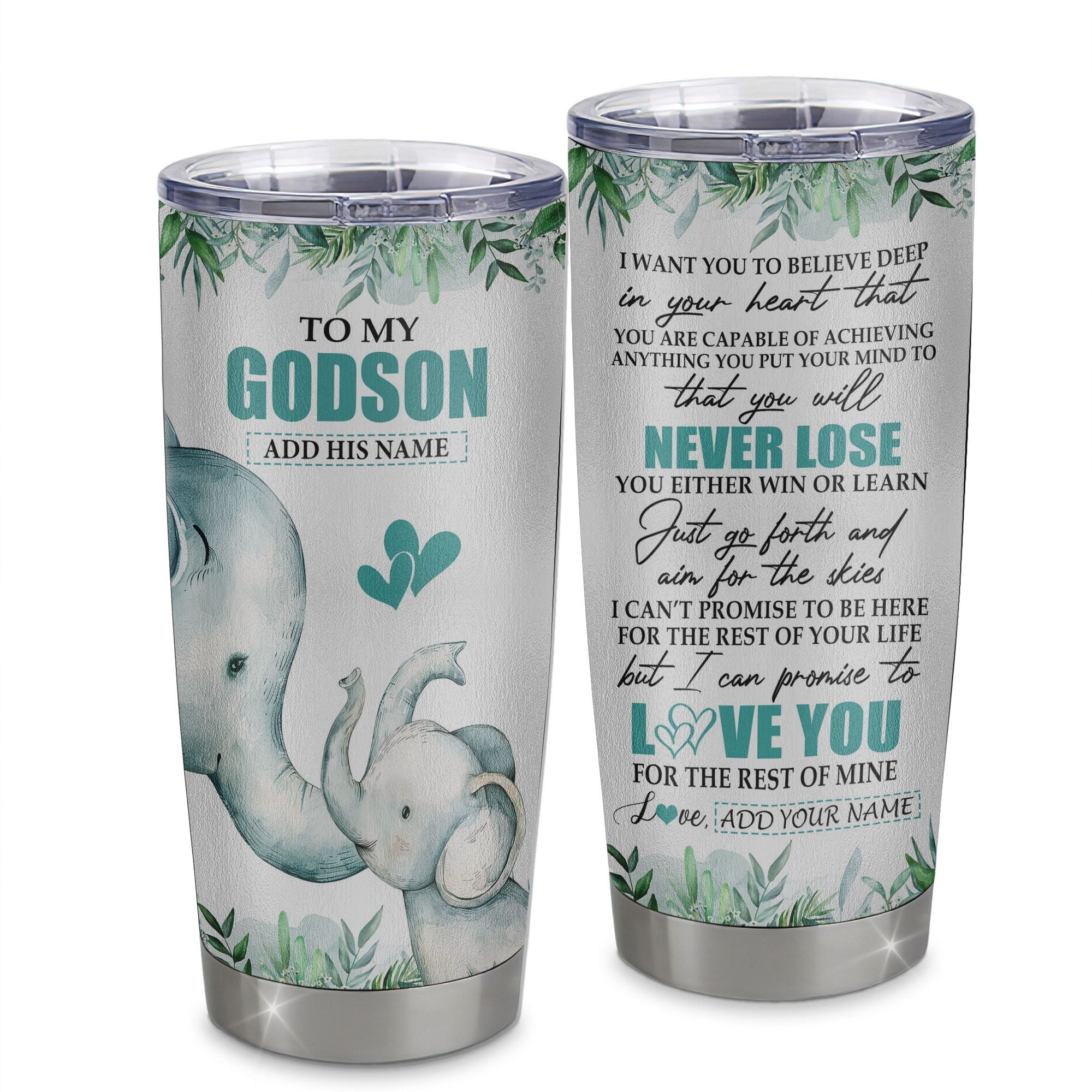 Personalized To My Godson Tumbler From Godmother Uncle You Will Never Lose Elephant Godson Birthday Gifts Graduation Christmas Custom Stainless Steel Cup Travel Mug | siriusteestore