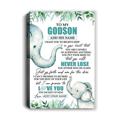 Personalized To My Godson Tumbler From Godmother Uncle You Will Never Lose Elephant Godson Birthday Gifts Graduation Christmas Custom Wall Art Print Framed Canvas | siriusteestore