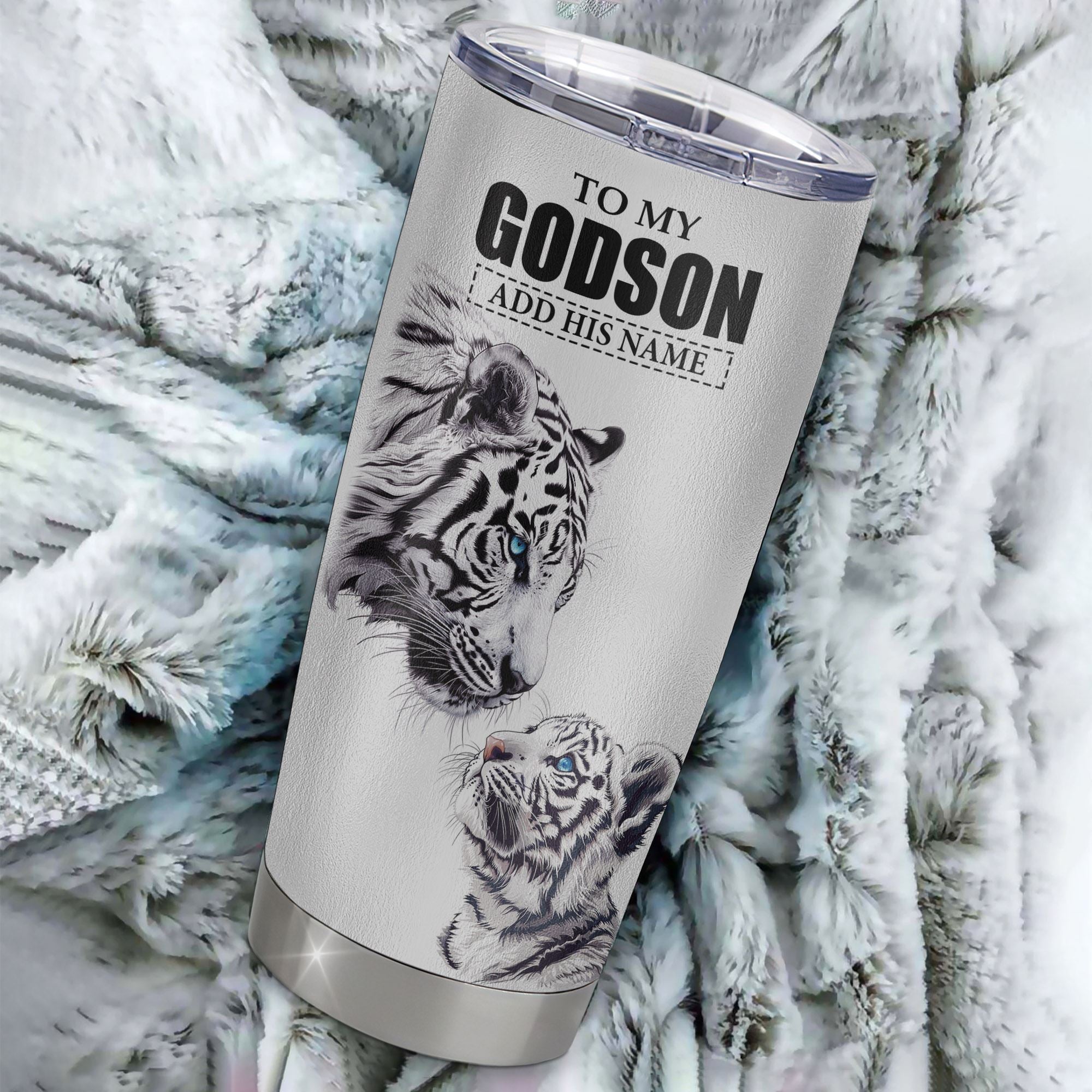 Personalized To My Godson Tumbler From Godmother Uncle You Will Never Lose White Tiger Godson Birthday Gifts Graduation Christmas Custom Stainless Steel Cup Travel Mug | siriusteestore