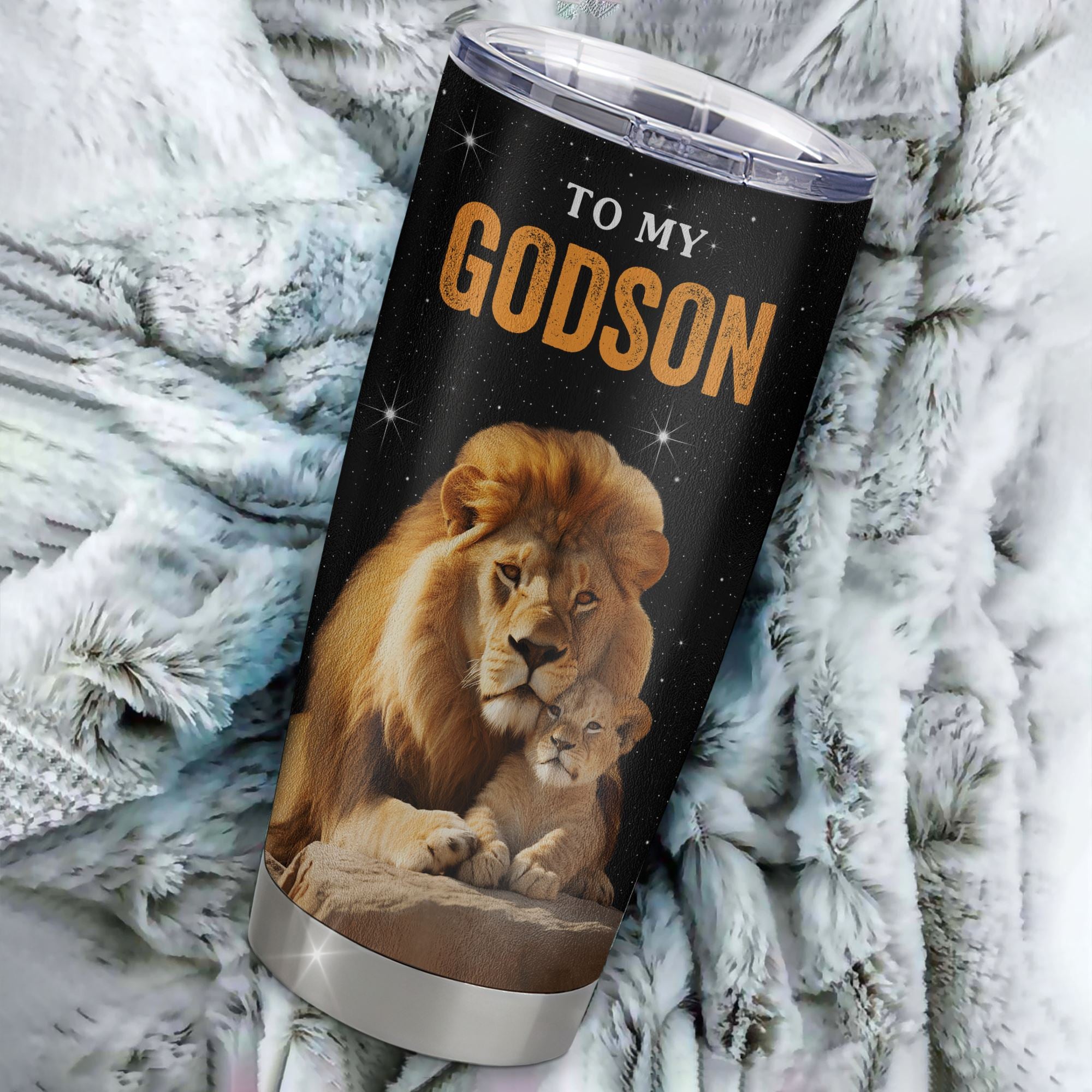 Personalized To My Godson Tumbler From Uncle Stainless Steel Cup Live Laugh Love Lion Godchild Godson Birthday Gifts Positive Graduation Christmas Custom Travel Mug | siriusteestore