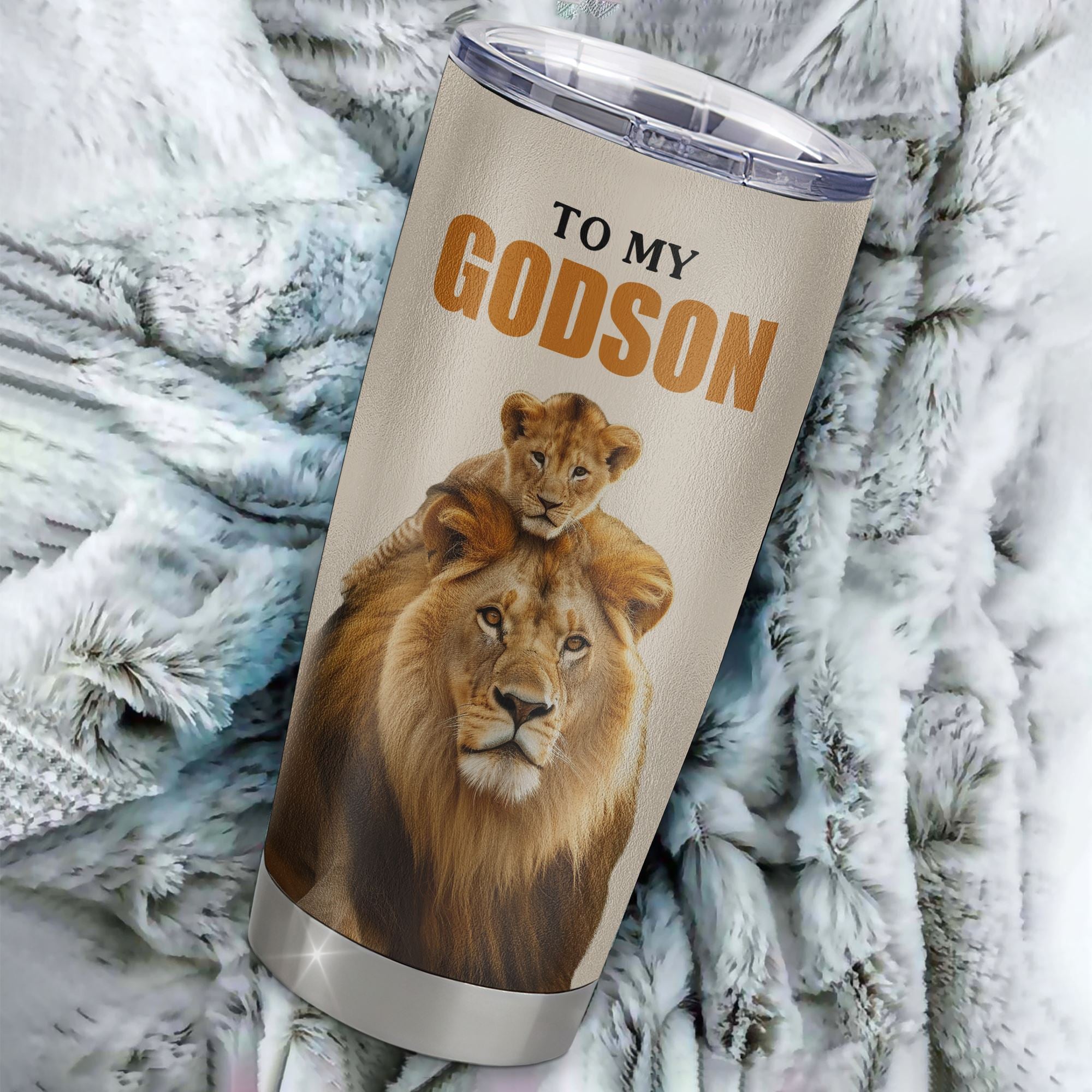 Personalized To My Godson Tumbler Stainless Steel Cup From Godfather Whenever You Fell Overwhelmed Lion Godson Birthday Gifts Graduation Christmas Custom Travel Mug | siriusteestore