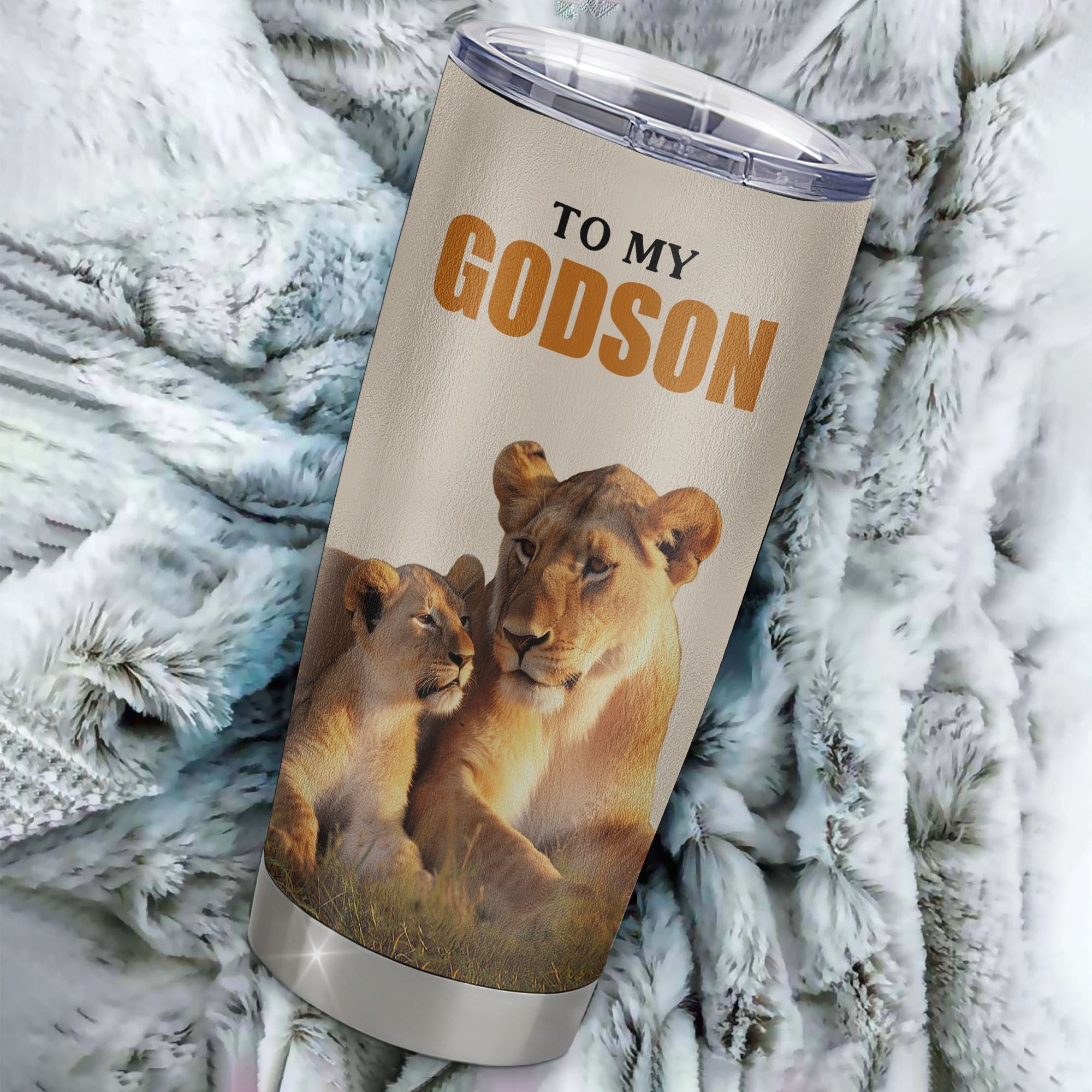 Personalized To My Godson Tumbler Stainless Steel Cup From Godmother Whenever You Fell Overwhelmed Lion Godson Birthday Gifts Graduation Christmas Custom Travel Mug | siriusteestore