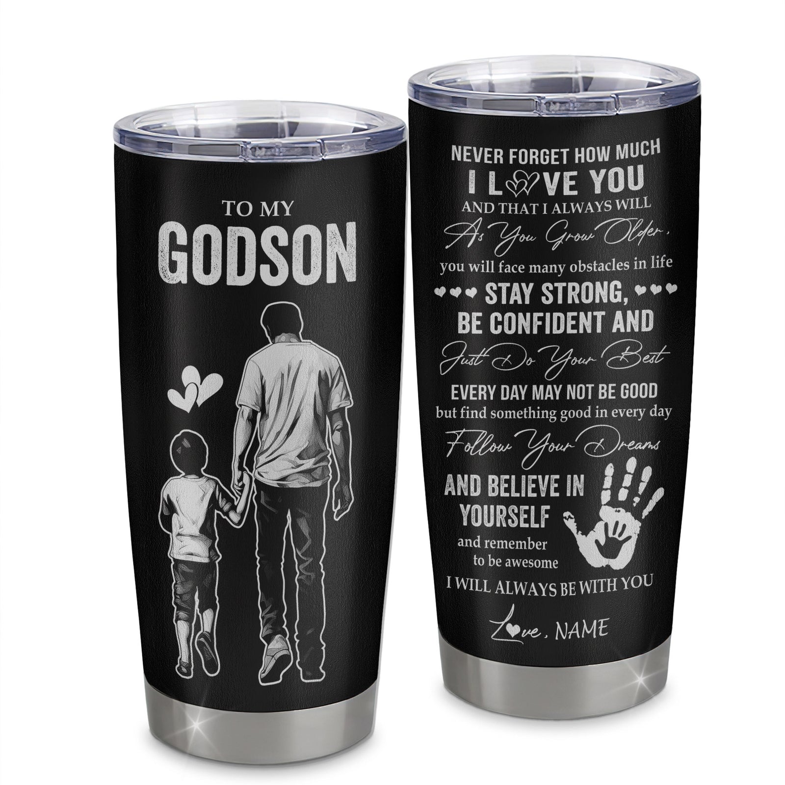 Personalized To My Godson Tumbler Stainless Steel Cup I Love You Forever From Godfather Godson Birthday Gifts Christmas Thanksgiving Graduation Custom Travel Mug | siriusteestore
