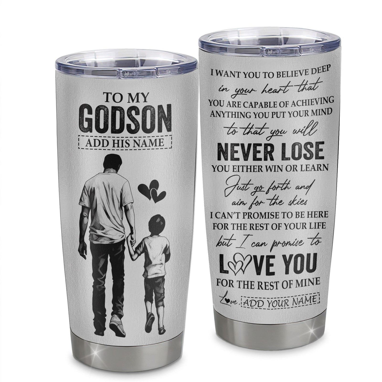 Personalized To My Godson Tumbler You Will Never Lose From Godfather Uncle Godson Birthday Gifts Graduation Christmas Custom Stainless Steel Cup Travel Mug | siriusteestore
