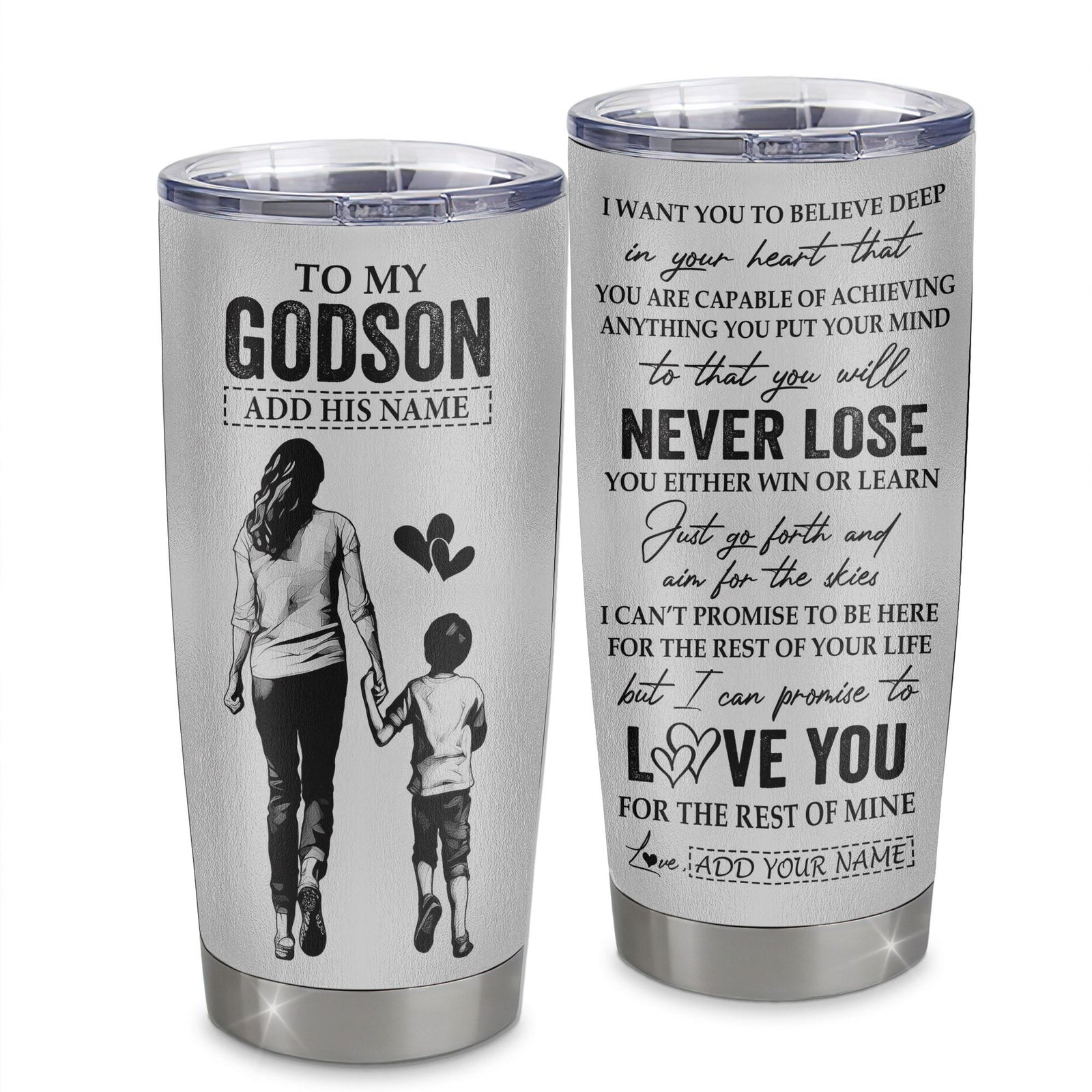 Personalized To My Godson Tumbler You Will Never Lose From Godmother Aunt Godson Birthday Gifts Graduation Christmas Custom Stainless Steel Cup Travel Mug | siriusteestore