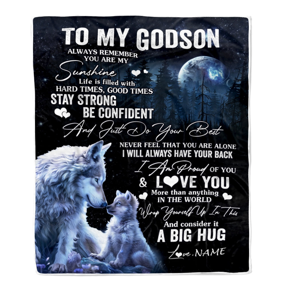 Personalized To My Godson Wolf Blanket From Godmother Godfather Always Remember Goddaughter Godson Graduation Travel Christmas Customized Fleece Blanket | siriusteestore