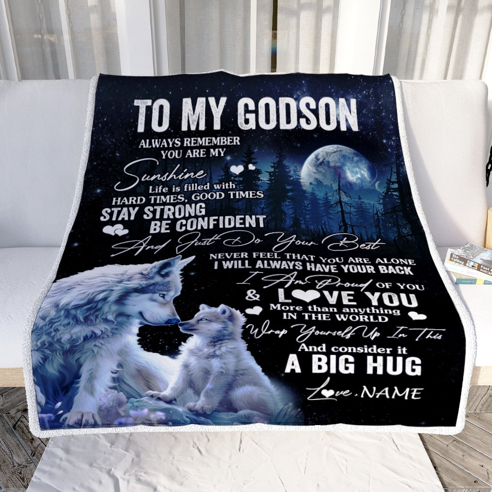Personalized To My Godson Wolf Blanket From Godmother Godfather Always Remember Goddaughter Godson Graduation Travel Christmas Customized Fleece Blanket | siriusteestore