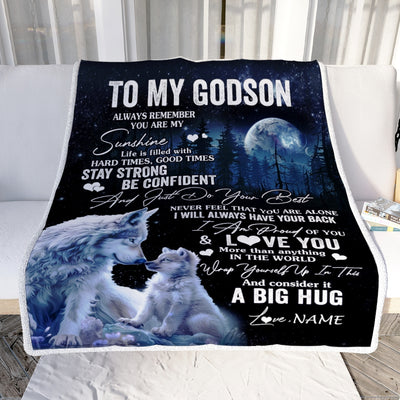 Personalized To My Godson Wolf Blanket From Godmother Godfather Always Remember Goddaughter Godson Graduation Travel Christmas Customized Fleece Blanket | siriusteestore