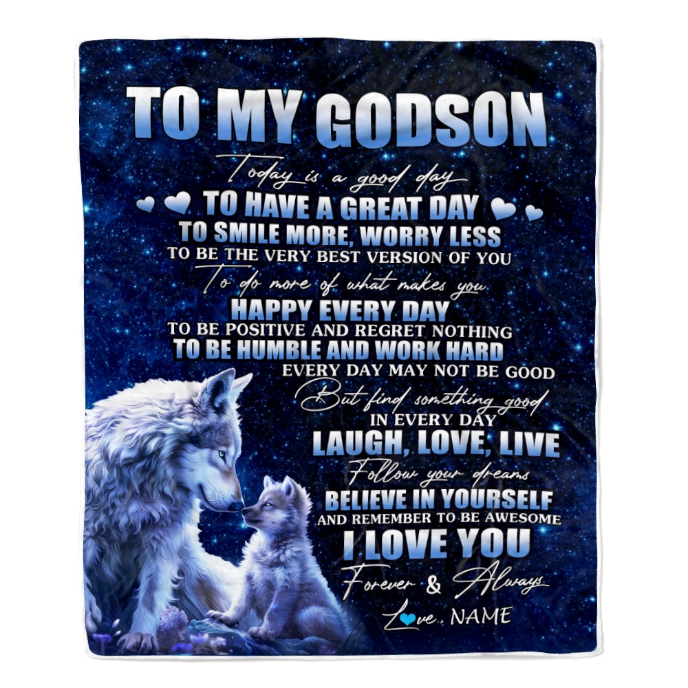 Personalized To My Godson Wolf Blanket From Godmother Today Is A Good Day Godson Gifts Birthday Graduation Christmas Customized Bed Fleece Throw Blanket | siriusteestore