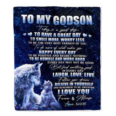 Personalized To My Godson Wolf Blanket From Godmother Today Is A Good Day Godson Gifts Birthday Graduation Christmas Customized Bed Fleece Throw Blanket | siriusteestore