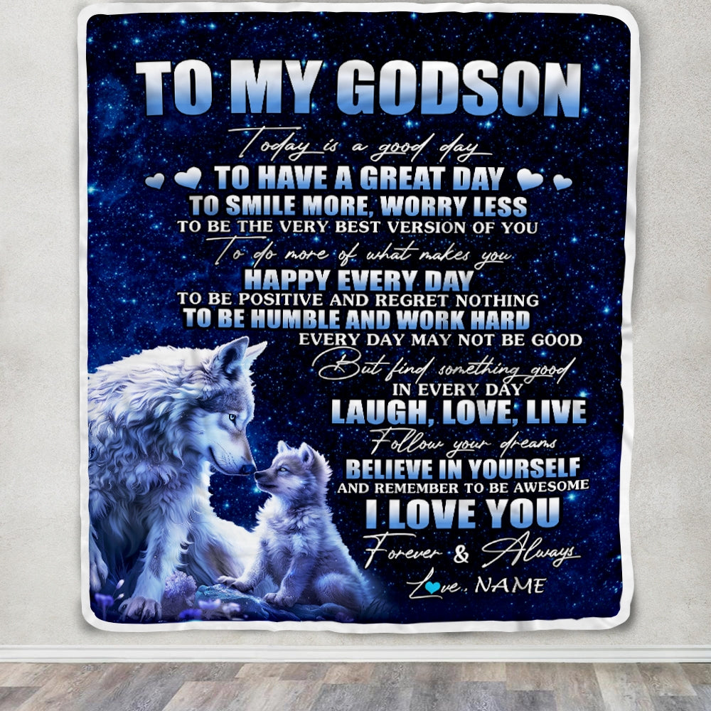 Personalized To My Godson Wolf Blanket From Godmother Today Is A Good Day Godson Gifts Birthday Graduation Christmas Customized Bed Fleece Throw Blanket | siriusteestore