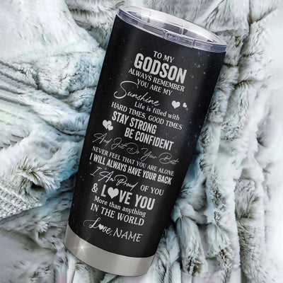 Personalized To My Godson Wolf Tumbler From Godmother Aunt Uncle Stainless Steel Cup Always Remember Godchild Birthday Graduation Christmas Travel Mug | siriusteestore