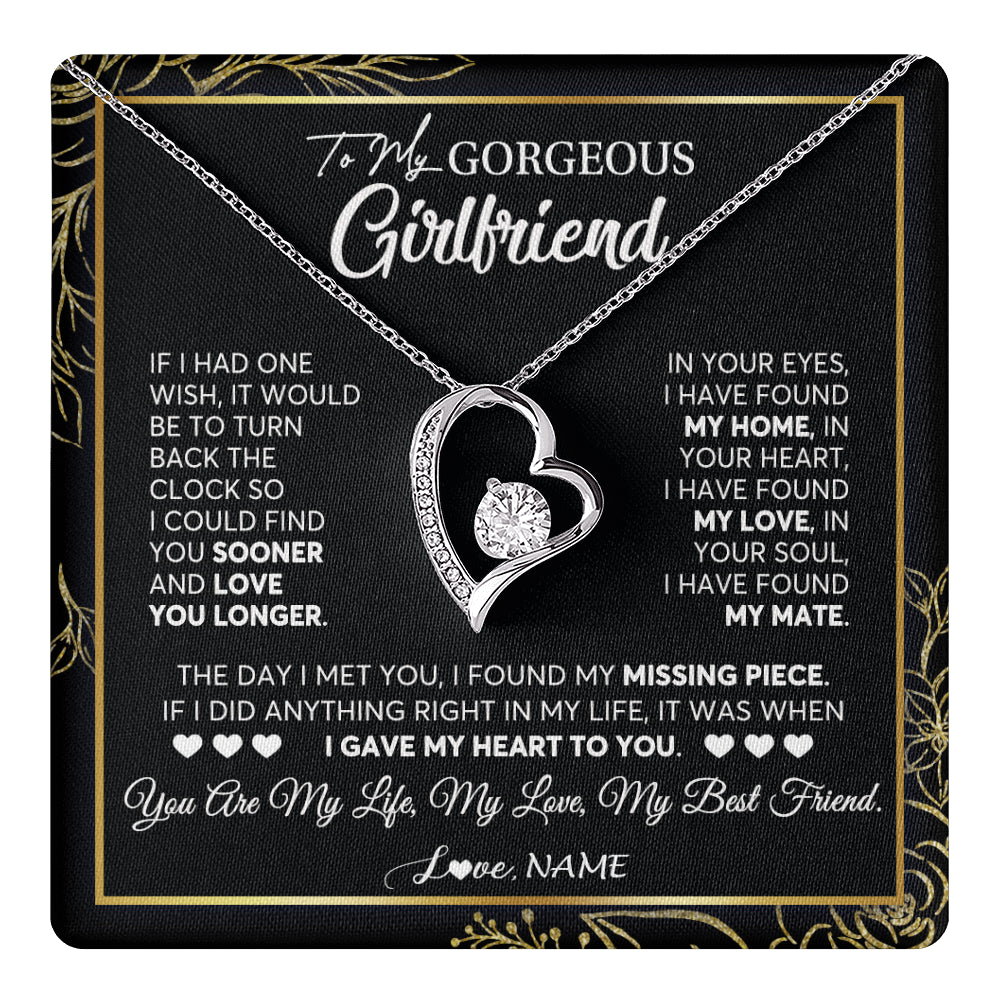 Forever Love Necklace 14K White Gold Finish | 1 | Personalized To My Gorgeous Girlfriend Necklace From Boyfriend My Life My Love Girlfriend Birthday Anniversary Valentines Day Customized Gift Box Message Card | siriusteestore