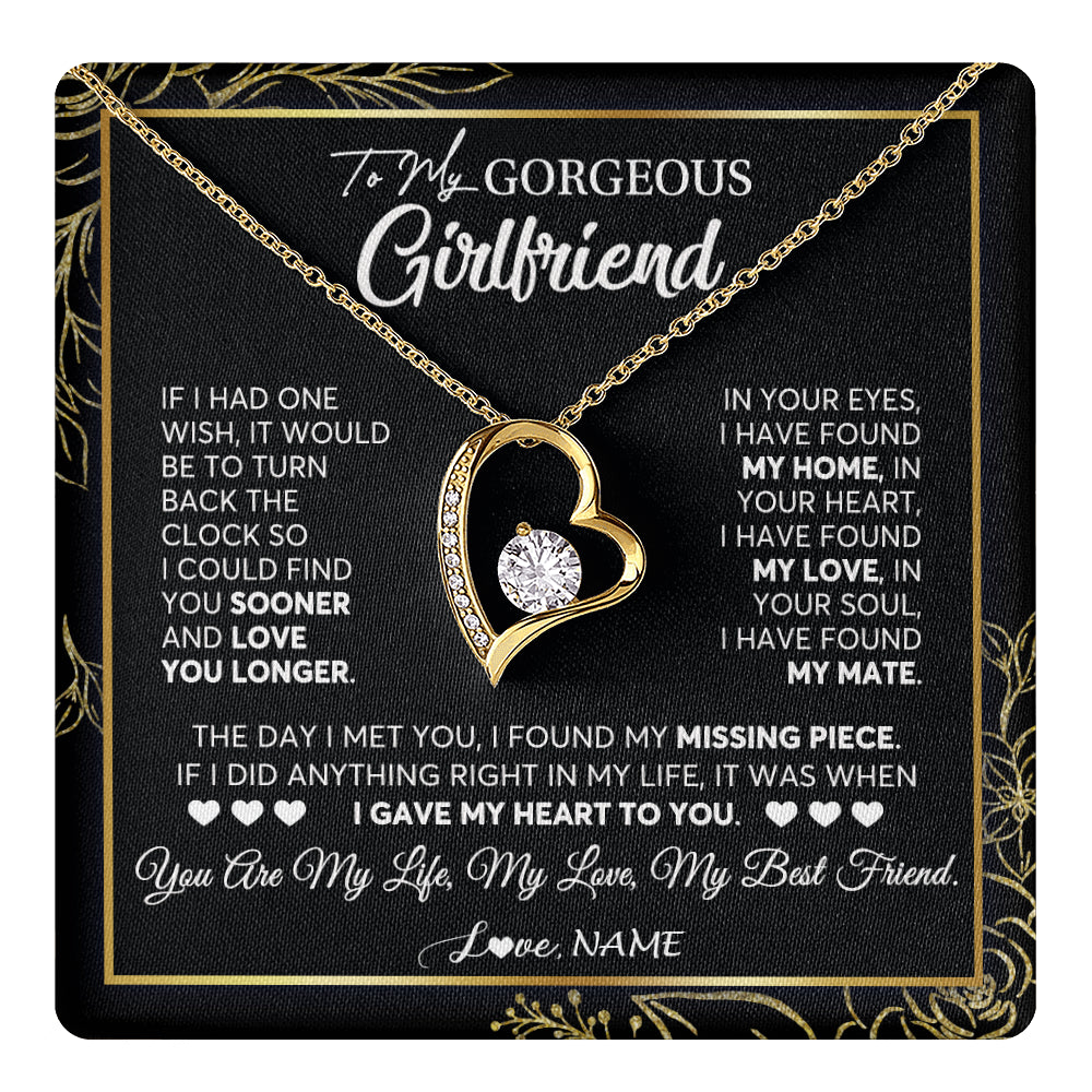 Forever Love Necklace 18K Yellow Gold Finish | 1 | Personalized To My Gorgeous Girlfriend Necklace From Boyfriend My Life My Love Girlfriend Birthday Anniversary Valentines Day Customized Gift Box Message Card | siriusteestore