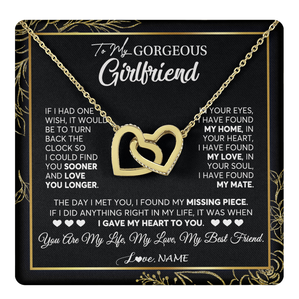 Interlocking Hearts Necklace 18K Yellow Gold Finish | 1 | Personalized To My Gorgeous Girlfriend Necklace From Boyfriend My Life My Love Girlfriend Birthday Anniversary Valentines Day Customized Gift Box Message Card | siriusteestore