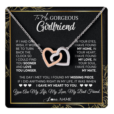 Interlocking Hearts Necklace Stainless Steel & Rose Gold Finish | 1 | Personalized To My Gorgeous Girlfriend Necklace From Boyfriend My Life My Love Girlfriend Birthday Anniversary Valentines Day Customized Gift Box Message Card | siriusteestore