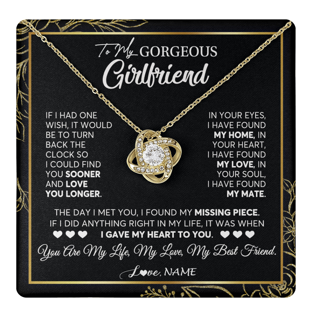 Love Knot Necklace 18K Yellow Gold Finish | 1 | Personalized To My Gorgeous Girlfriend Necklace From Boyfriend My Life My Love Girlfriend Birthday Anniversary Valentines Day Customized Gift Box Message Card | siriusteestore
