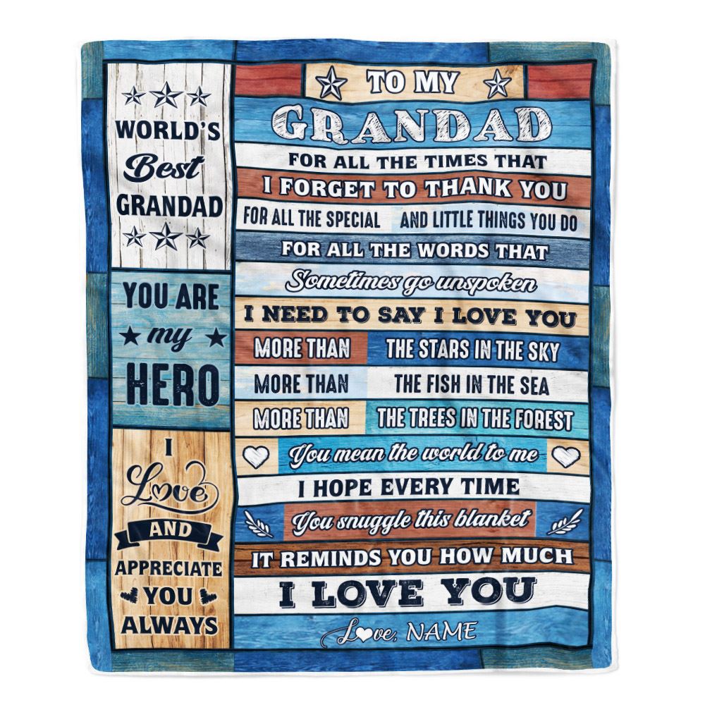Personalized To My Grandad Blanket From Grandchildren Grandkids Wood Best Gifts For Great Grandad Birthday Fathers Day Christmas Customized Fleece Blanket | siriusteestore