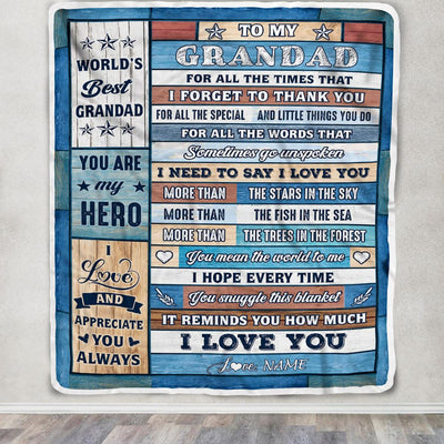 Personalized To My Grandad Blanket From Grandchildren Grandkids Wood Best Gifts For Great Grandad Birthday Fathers Day Christmas Customized Fleece Blanket | siriusteestore