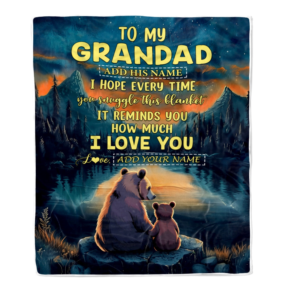 Personalized To My Grandad Gifts Blanket From Grandson Grandkids I Love You Bear Grandad Birthday Gifts Present For Fathers Day Christmas Fleece Blanket | siriusteestore