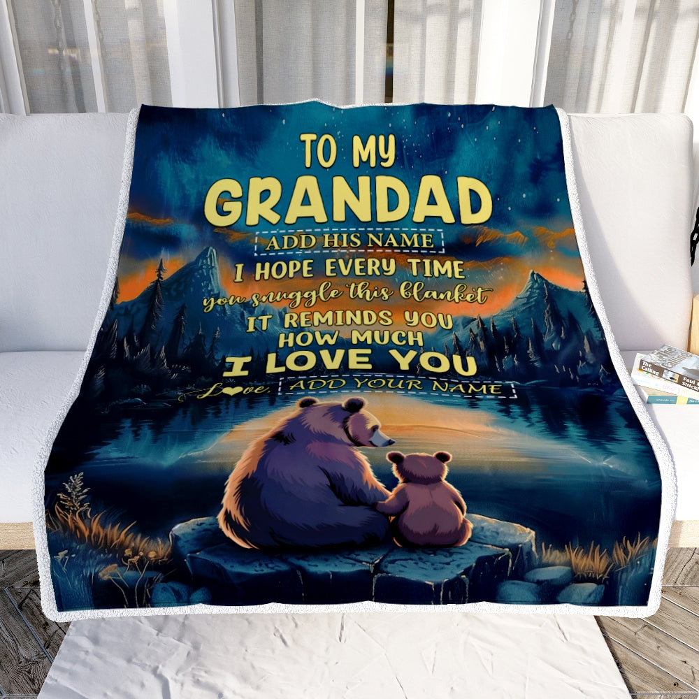 Personalized To My Grandad Gifts Blanket From Grandson Grandkids I Love You Bear Grandad Birthday Gifts Present For Fathers Day Christmas Fleece Blanket | siriusteestore