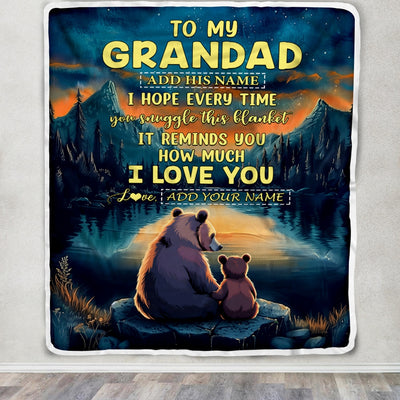 Personalized To My Grandad Gifts Blanket From Grandson Grandkids I Love You Bear Grandad Birthday Gifts Present For Fathers Day Christmas Fleece Blanket | siriusteestore