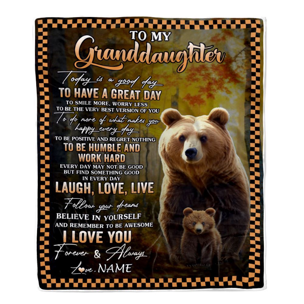 Personalized To My Granddaughter Bear Blanket From Grandma Grandpa Every Day Laugh Love Live Granddaughter Birthday Gifts Christmas Fleece Throw Blanket | siriusteestore