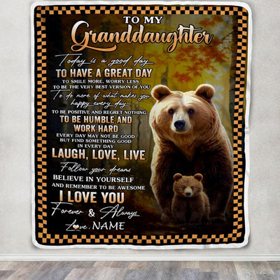 Personalized To My Granddaughter Bear Blanket From Grandma Grandpa Every Day Laugh Love Live Granddaughter Birthday Gifts Christmas Fleece Throw Blanket | siriusteestore