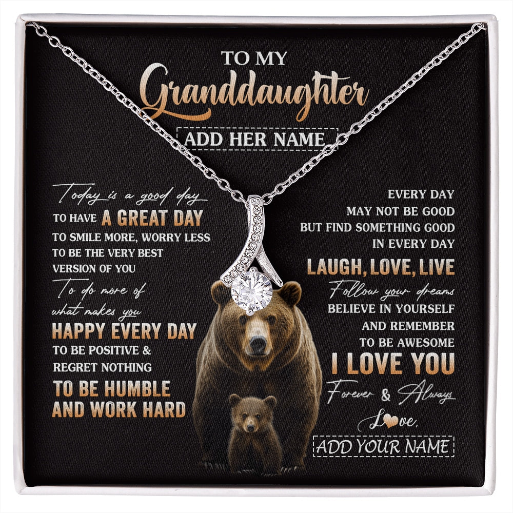 Alluring Beauty Necklace 14K White Gold Finish | 1 | Personalized To My Granddaughter Bear Necklace From Grandma Grandpa Every Day Laugh Love Live Granddaughter Birthday Gifts Christmas Gift Box Message Card | https://siriusteestore.