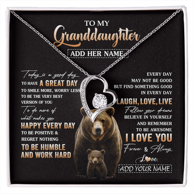 Forever Love Necklace 14K White Gold Finish | 1 | Personalized To My Granddaughter Bear Necklace From Grandma Grandpa Every Day Laugh Love Live Granddaughter Birthday Gifts Christmas Gift Box Message Card | https://siriusteestore.
