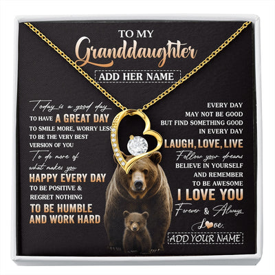 Forever Love Necklace 18K Yellow Gold Finish | 1 | Personalized To My Granddaughter Bear Necklace From Grandma Grandpa Every Day Laugh Love Live Granddaughter Birthday Gifts Christmas Gift Box Message Card | https://siriusteestore.