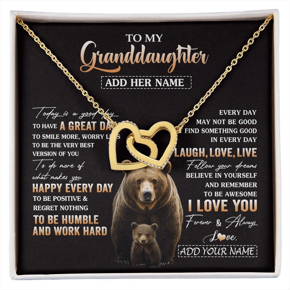 Interlocking Hearts Necklace 18K Yellow Gold Finish | 1 | Personalized To My Granddaughter Bear Necklace From Grandma Grandpa Every Day Laugh Love Live Granddaughter Birthday Gifts Christmas Gift Box Message Card | https://siriusteestore.