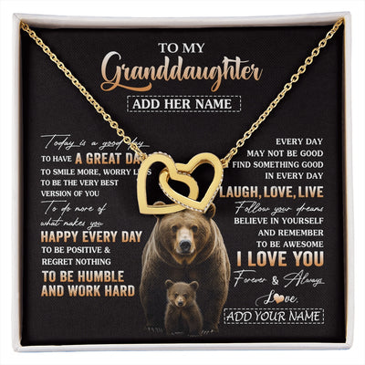 Interlocking Hearts Necklace 18K Yellow Gold Finish | 1 | Personalized To My Granddaughter Bear Necklace From Grandma Grandpa Every Day Laugh Love Live Granddaughter Birthday Gifts Christmas Gift Box Message Card | https://siriusteestore.