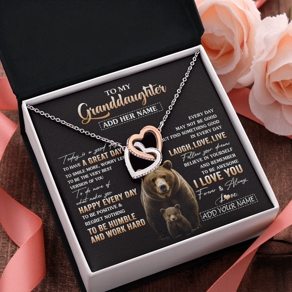 Interlocking Hearts Necklace Stainless Steel & Rose Gold Finish | 2 | Personalized To My Granddaughter Bear Necklace From Grandma Grandpa Every Day Laugh Love Live Granddaughter Birthday Gifts Christmas Gift Box Message Card | https://siriusteestore.