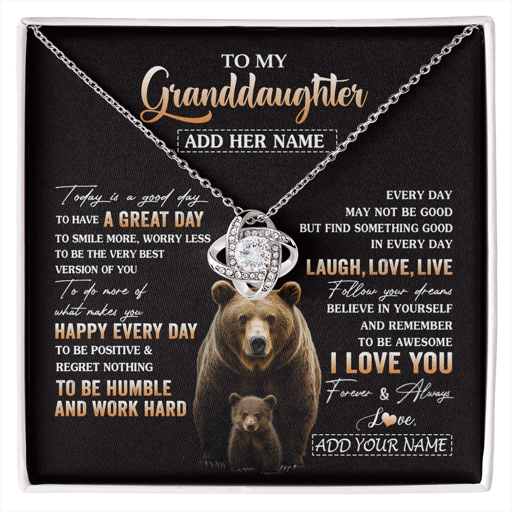 Love Knot Necklace 14K White Gold Finish | 1 | Personalized To My Granddaughter Bear Necklace From Grandma Grandpa Every Day Laugh Love Live Granddaughter Birthday Gifts Christmas Gift Box Message Card | https://siriusteestore.