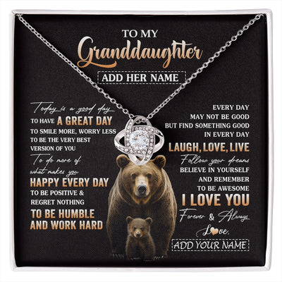 Love Knot Necklace 14K White Gold Finish | 1 | Personalized To My Granddaughter Bear Necklace From Grandma Grandpa Every Day Laugh Love Live Granddaughter Birthday Gifts Christmas Gift Box Message Card | https://siriusteestore.