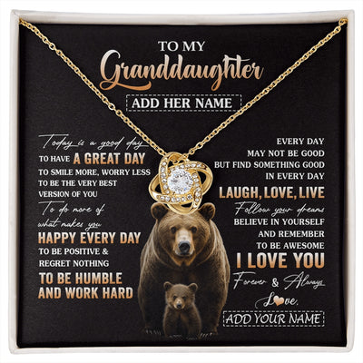 Love Knot Necklace 18K Yellow Gold Finish | 1 | Personalized To My Granddaughter Bear Necklace From Grandma Grandpa Every Day Laugh Love Live Granddaughter Birthday Gifts Christmas Gift Box Message Card | https://siriusteestore.