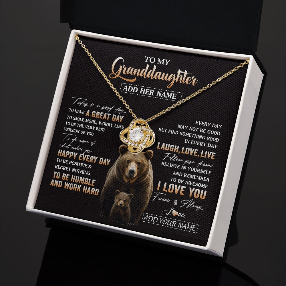 Love Knot Necklace 18K Yellow Gold Finish | 2 | Personalized To My Granddaughter Bear Necklace From Grandma Grandpa Every Day Laugh Love Live Granddaughter Birthday Gifts Christmas Gift Box Message Card | https://siriusteestore.