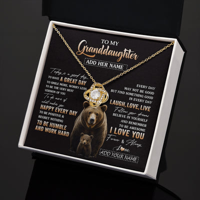 Love Knot Necklace 18K Yellow Gold Finish | 2 | Personalized To My Granddaughter Bear Necklace From Grandma Grandpa Every Day Laugh Love Live Granddaughter Birthday Gifts Christmas Gift Box Message Card | https://siriusteestore.