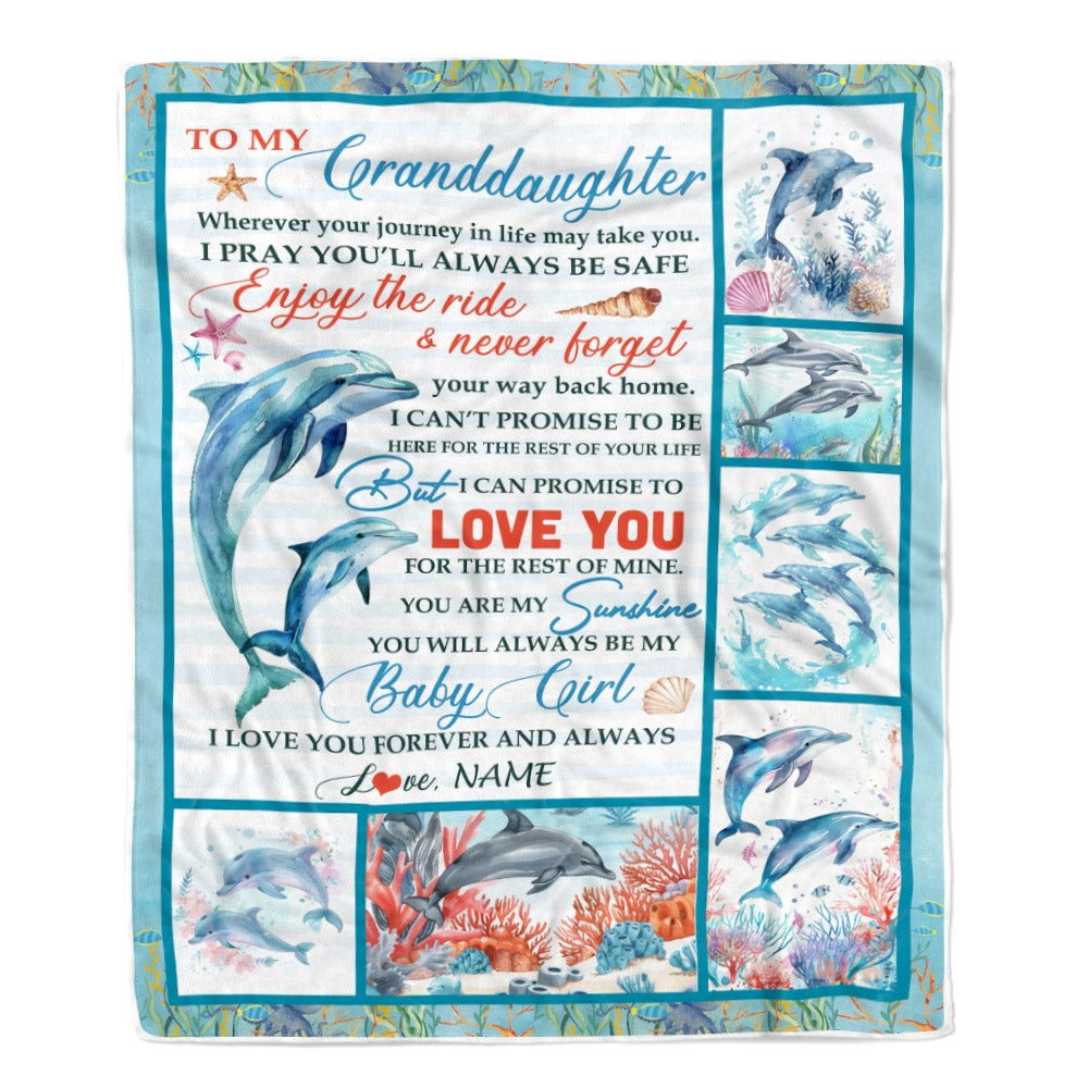 Personalized To My Granddaughter Blanket Dolphin from Grandma Grandpa Mom My Sunshine Baby Girl Granddaughter Birthday Christmas Bed Fleece Throw Blanket | siriusteestore