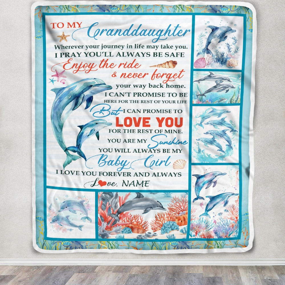Personalized To My Granddaughter Blanket Dolphin from Grandma Grandpa Mom My Sunshine Baby Girl Granddaughter Birthday Christmas Bed Fleece Throw Blanket | siriusteestore