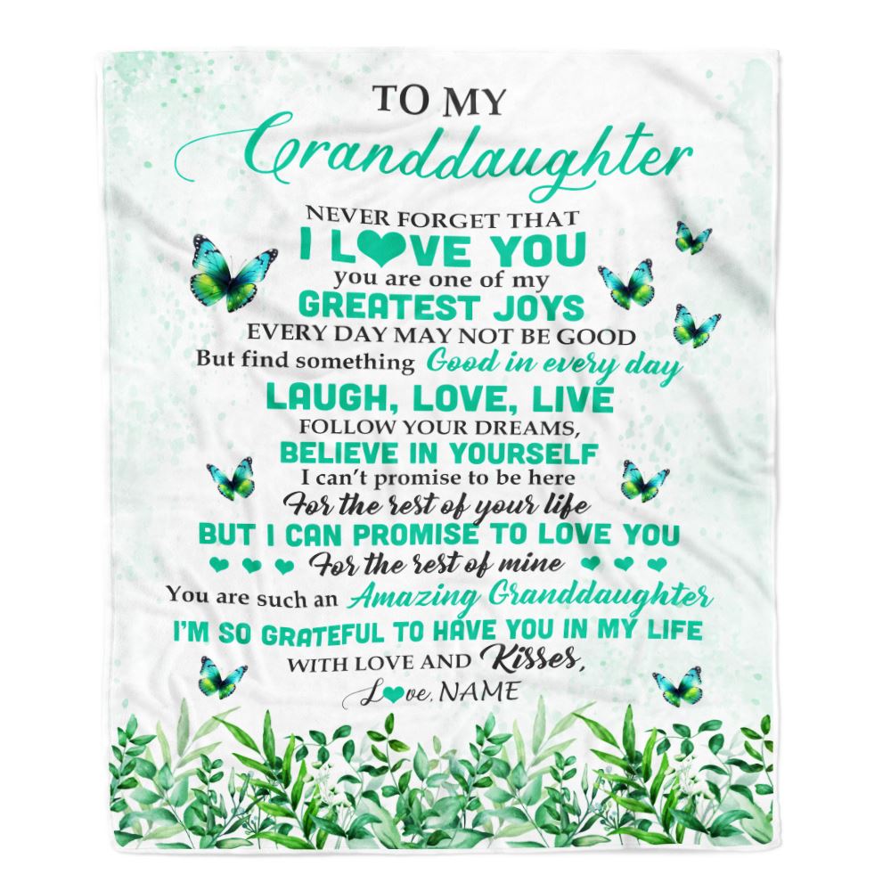 Personalized To My Granddaughter Blanket From Grandma Butterfly Laugh Love Live Granddaughter Birthday Motivational Quote Christmas Customized Fleece Blanket | siriusteestore