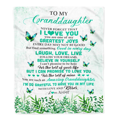 Personalized To My Granddaughter Blanket From Grandma Butterfly Laugh Love Live Granddaughter Birthday Motivational Quote Christmas Customized Fleece Blanket | siriusteestore