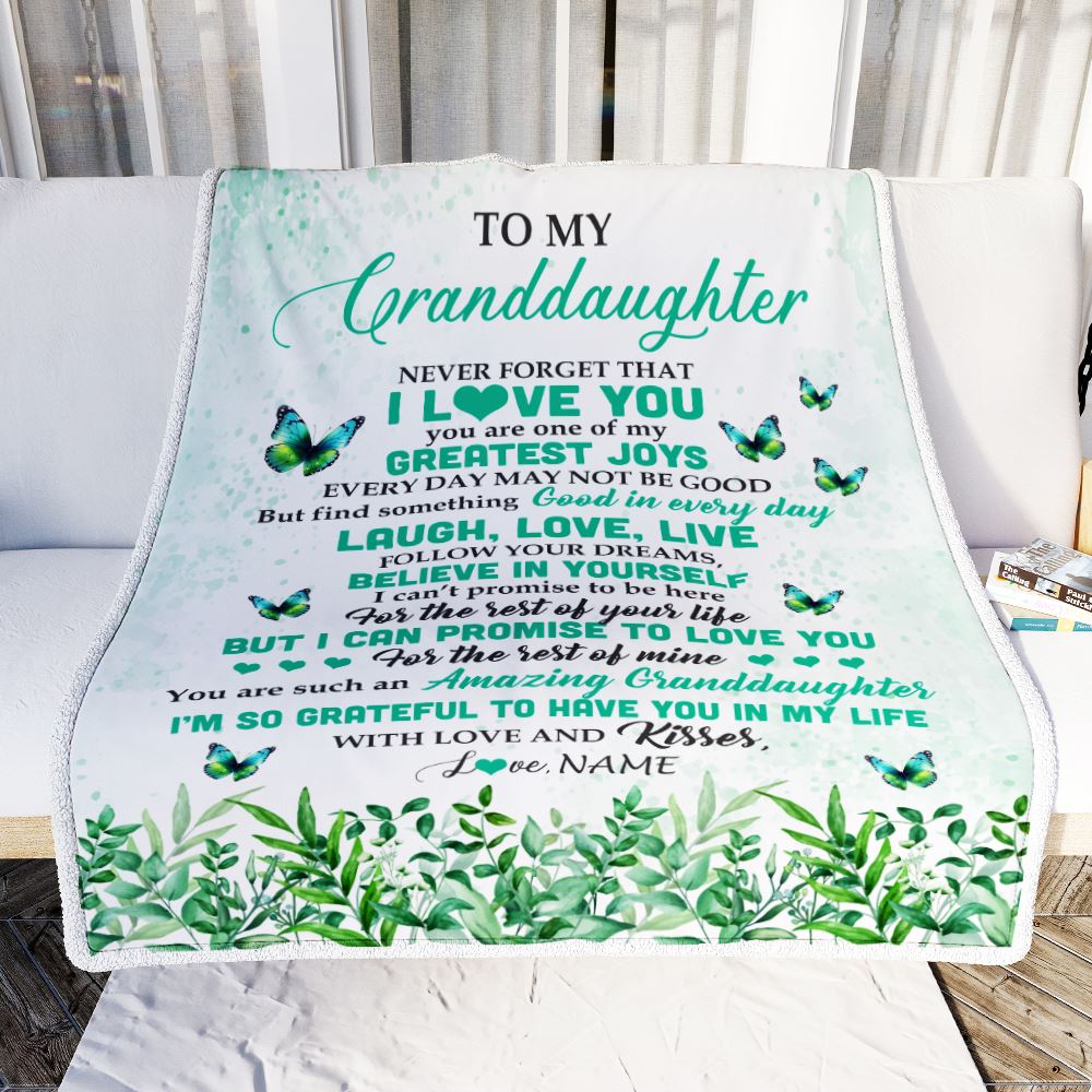 Personalized To My Granddaughter Blanket From Grandma Butterfly Laugh Love Live Granddaughter Birthday Motivational Quote Christmas Customized Fleece Blanket | siriusteestore