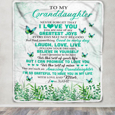 Personalized To My Granddaughter Blanket From Grandma Butterfly Laugh Love Live Granddaughter Birthday Motivational Quote Christmas Customized Fleece Blanket | siriusteestore