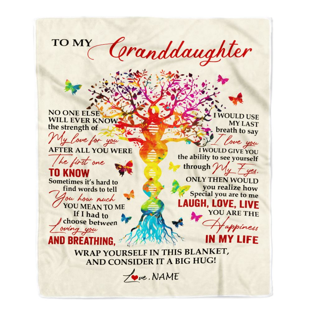 Personalized To My Granddaughter Blanket From Grandma DNA Colorful Tree Granddaughter Birthday Celebrating Graduation Christmas Customized Gift Fleece Blanket | siriusteestore