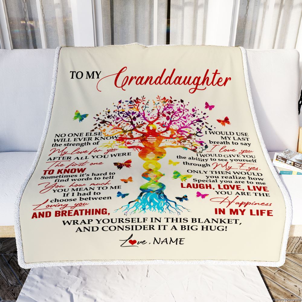 Personalized To My Granddaughter Blanket From Grandma DNA Colorful Tree Granddaughter Birthday Celebrating Graduation Christmas Customized Gift Fleece Blanket | siriusteestore