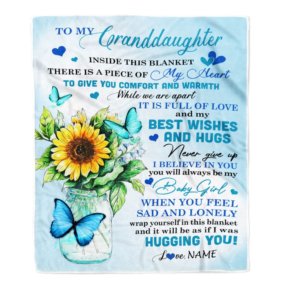 Personalized To My Granddaughter Blanket From Grandma Full Of Love Sunflower Butterfly Granddaughter Birthday Graduation Christmas Customized Fleece Blanket | siriusteestore